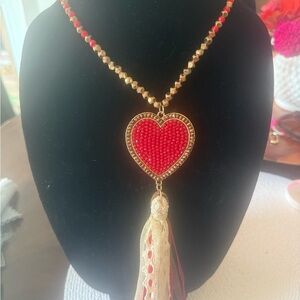Elegant Red Heart Pendant  Necklace. 21” in length. Brand new.